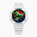 Casio G-Shock South Africa — white custom G-Shock with the South Africa flag dial, by IFL Watches