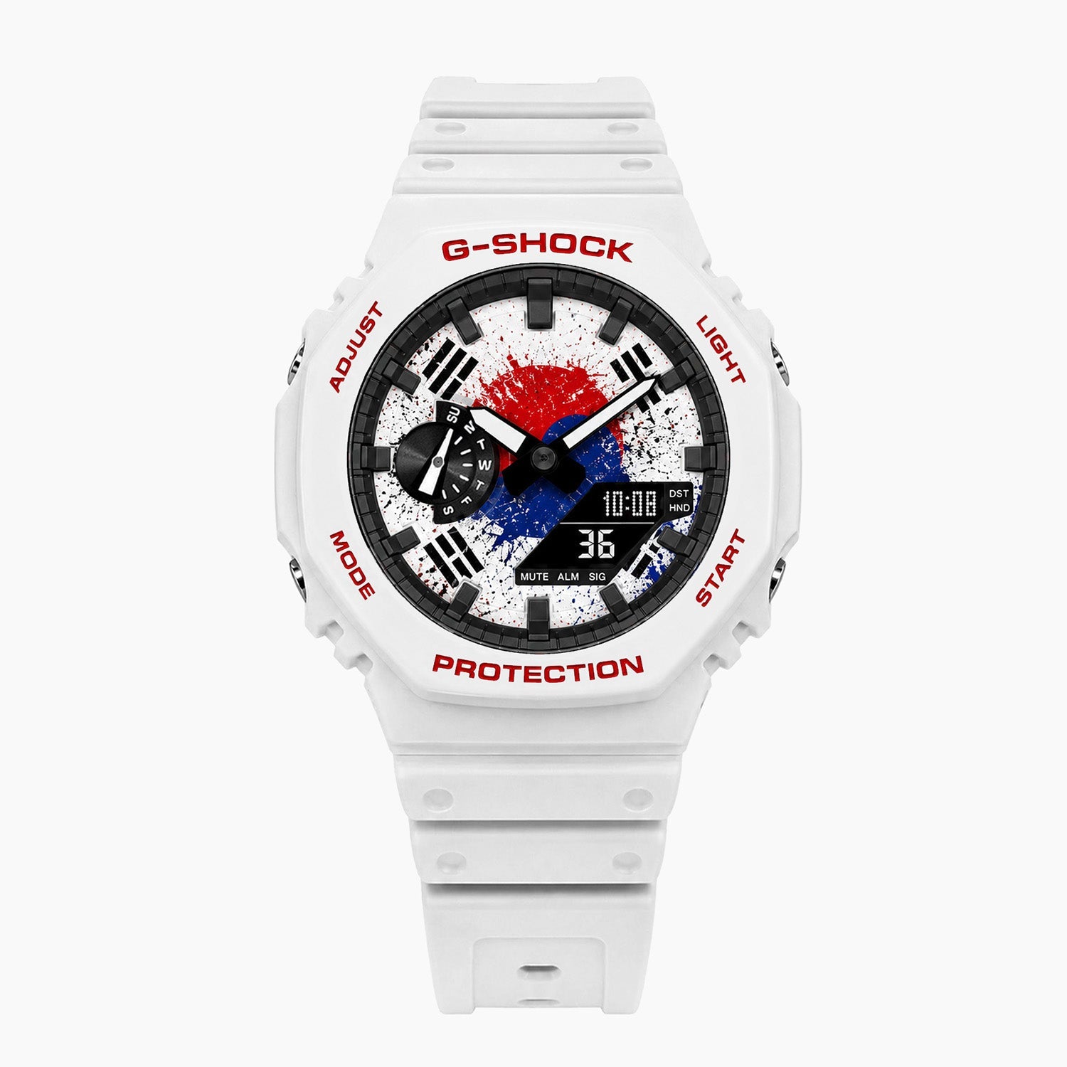 Casio G-Shock South Korea — white custom G-Shock with the South Korea flag dial, by IFL Watches