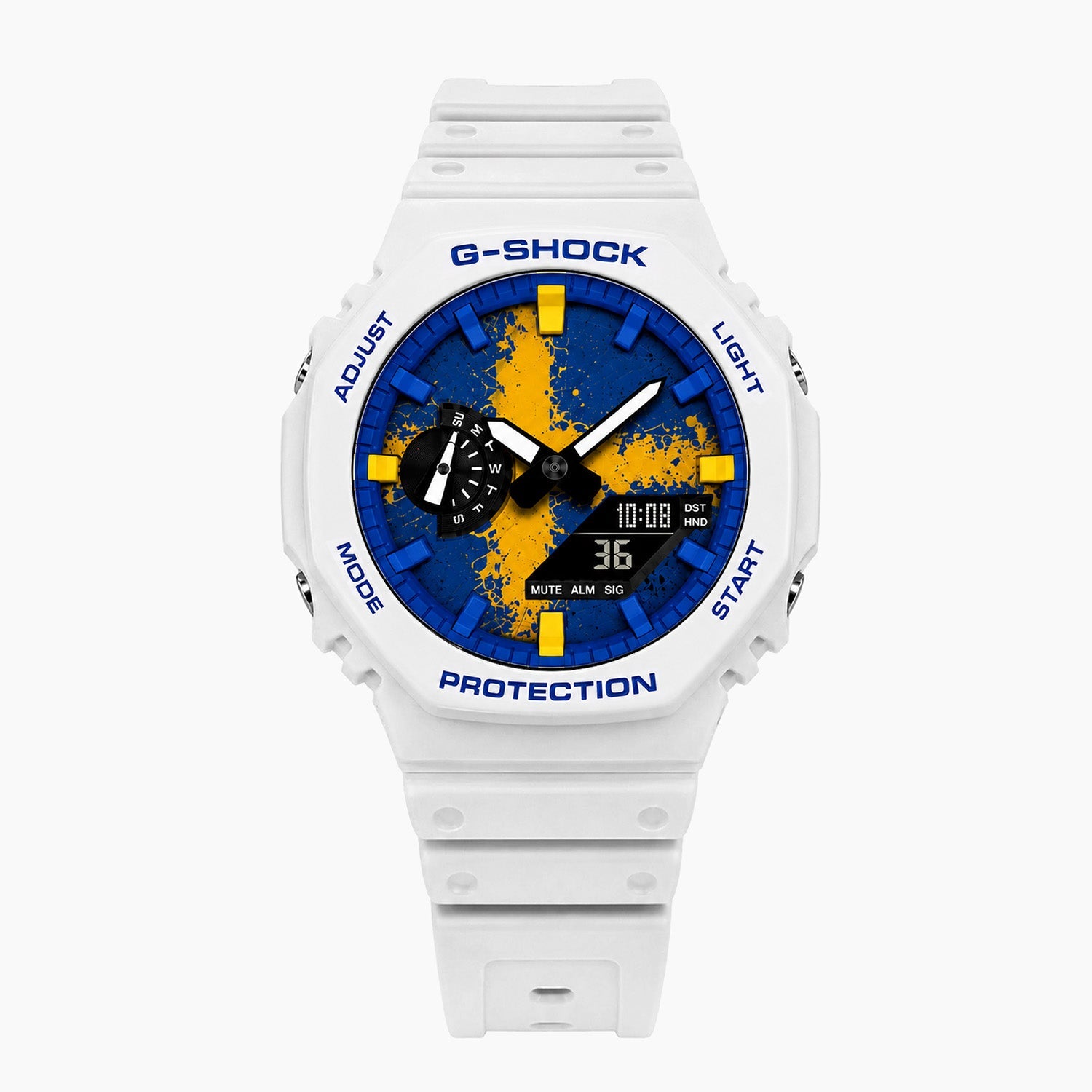 Casio G-Shock Sweden — white custom G-Shock with the Sweden flag dial, by IFL Watches