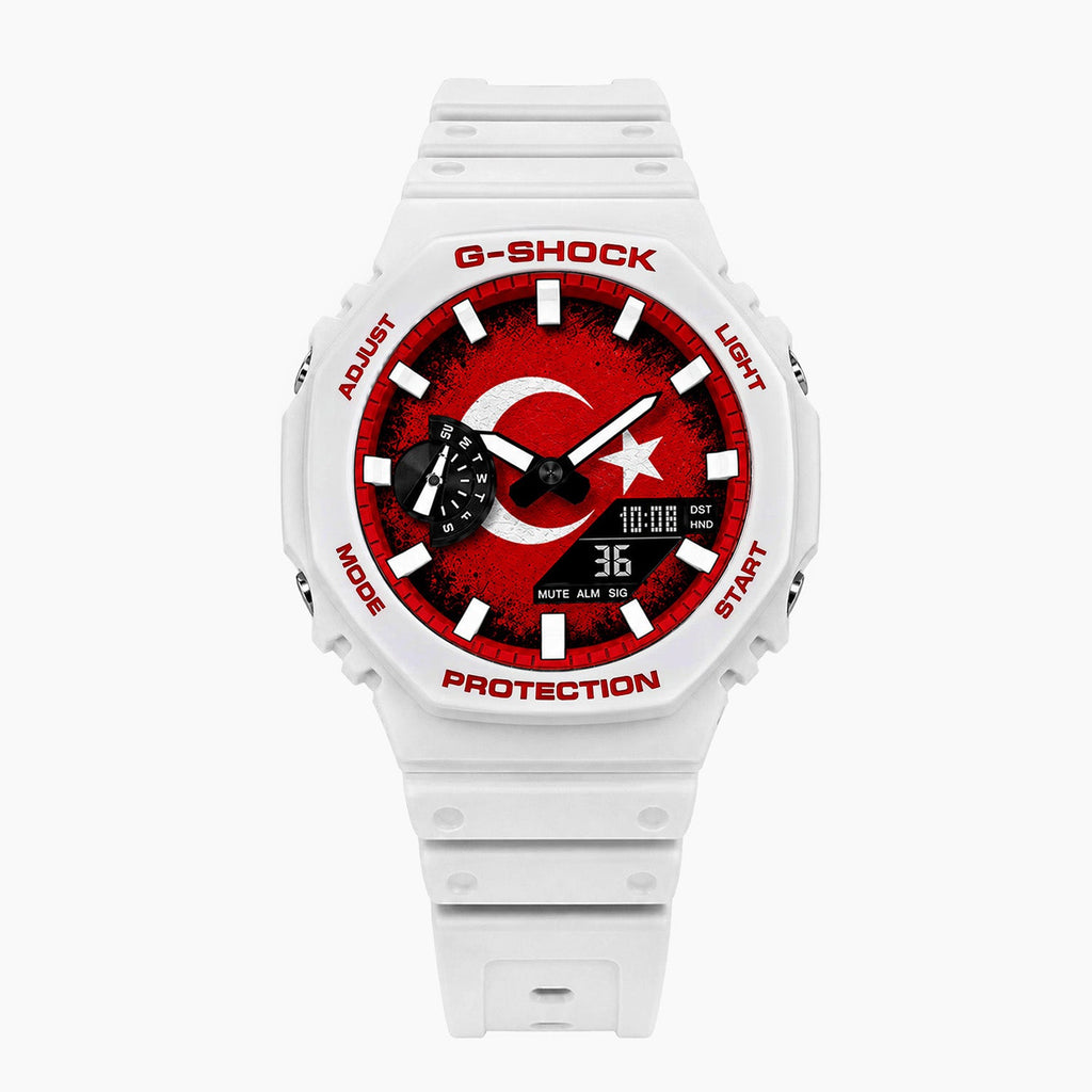 Casio G-Shock Turkey — white custom G-Shock with the Turkey flag dial, by IFL Watches