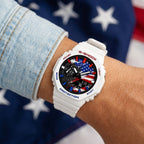 Casio G-Shock USA flag watch worn on the wrist, by IFL Watches