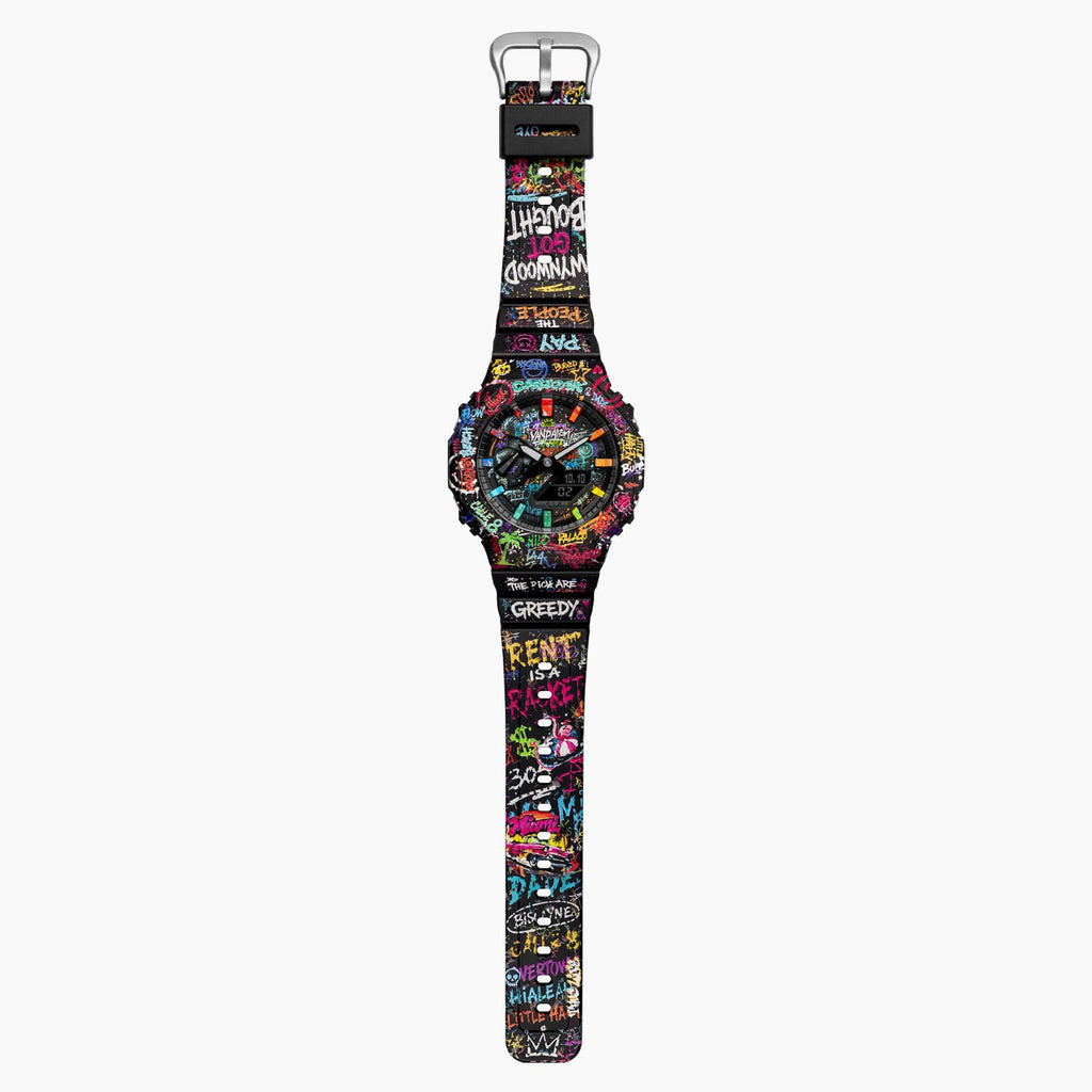 Casio G-Shock Vandalism — Casio G-Shock GA-2100 with graffiti across the dial, bezel and strap, a custom limited edition by IFL Watches