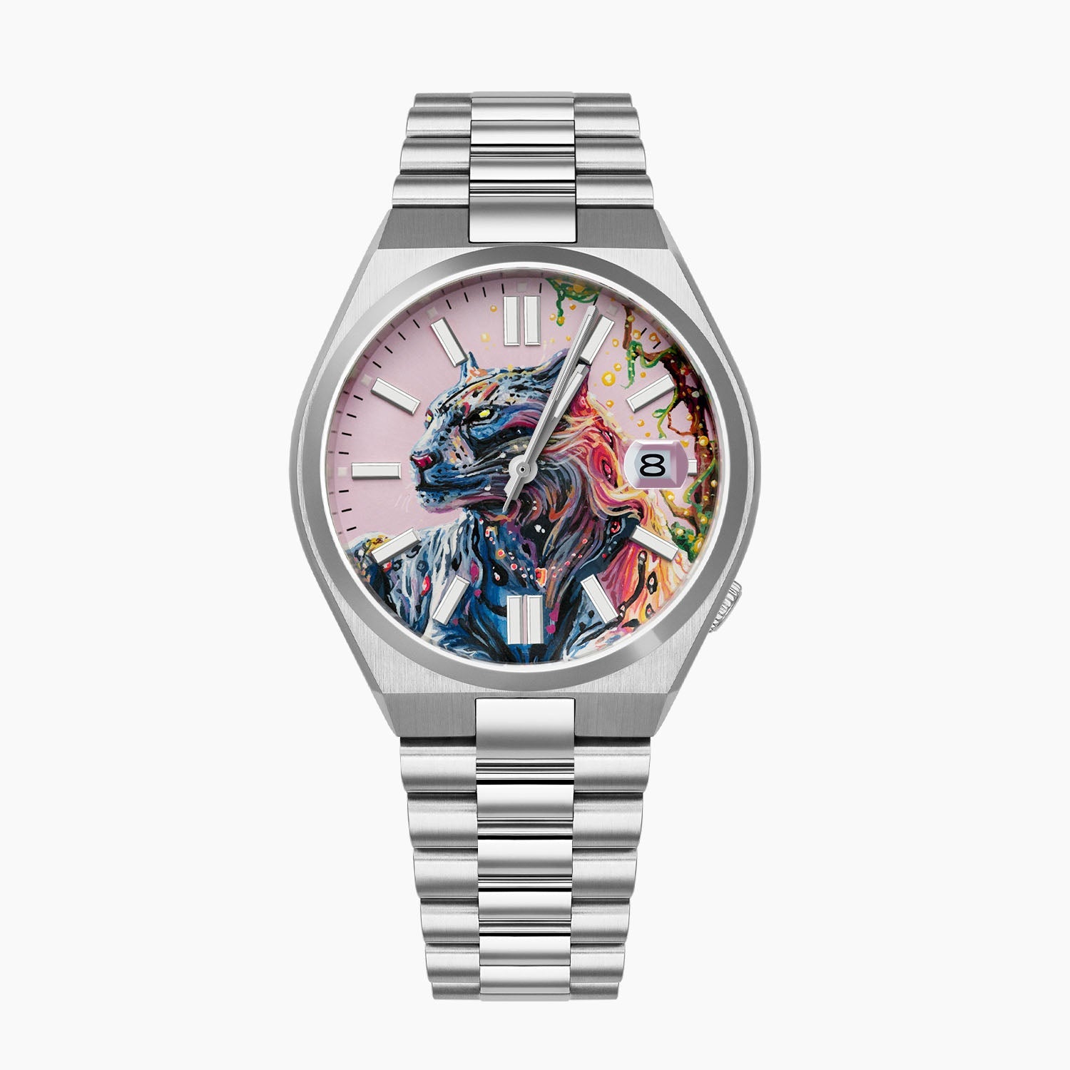 La Féline Concept – Hand-painted custom Citizen Tsuyosa 37mm with UV-reactive panther artwork, a bespoke timepiece by IFL Watches