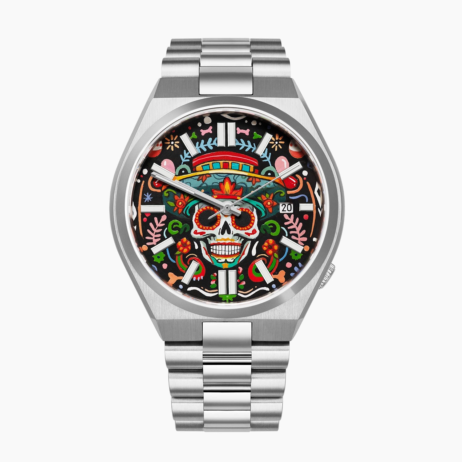 Citizen Tsuyosa Calavera Nocturna – Hand-painted custom Día de los Muertos sugar skull dial on 40mm stainless steel case, limited edition by IFL Watches