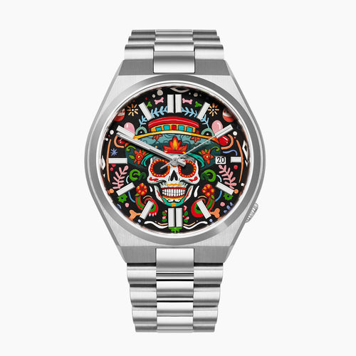 Citizen Tsuyosa Calavera Nocturna – Hand-painted custom Día de los Muertos sugar skull dial on 40mm stainless steel case, limited edition by IFL Watches