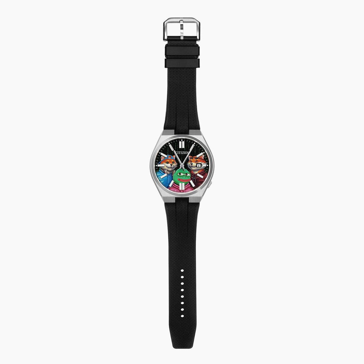 Citizen Tsuyosa Strap – Black FKM strap fitted to the hand-painted HODL Squad Concept by IFL Watches