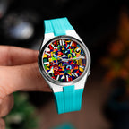 Citizen Tsuyosa Strap – Tiffany FKM strap fitted to a hand-painted Citizen Tsuyosa by IFL Watches, angled view in the hand