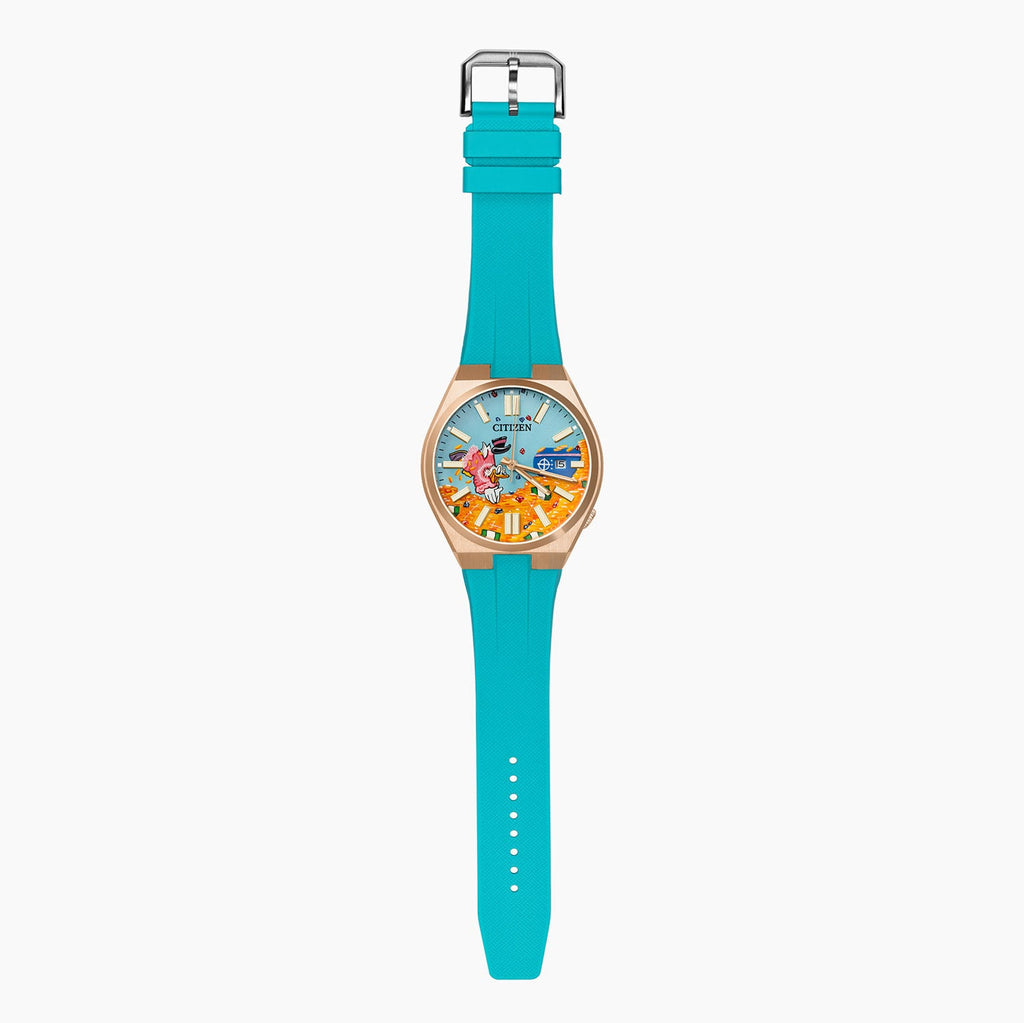 Citizen Tsuyosa Strap – Tiffany FKM strap fitted to the hand-painted Citizen Tsuyosa Dive in Time by IFL Watches