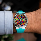 Citizen Tsuyosa Strap – Tiffany FKM strap worn on the wrist with a hand-painted Citizen Tsuyosa by IFL Watches