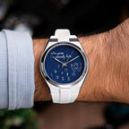 Citizen Tsuyosa Strap – White FKM strap worn on the wrist with the hand-painted Tsuyosa Who Cares Concept by IFL Watches