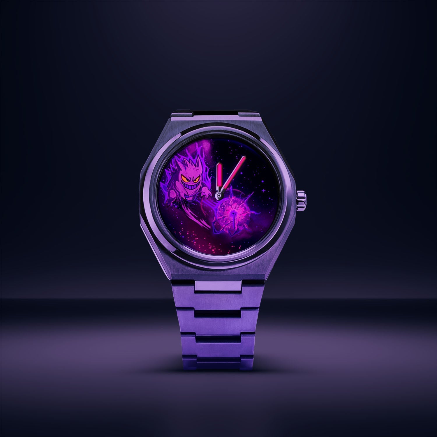 Defiant Shadow Concept — Custom hand-painted Citizen Zenshin photographed in darkness, dial artwork and lume hands glowing purple, a bespoke timepiece by IFL Watches.