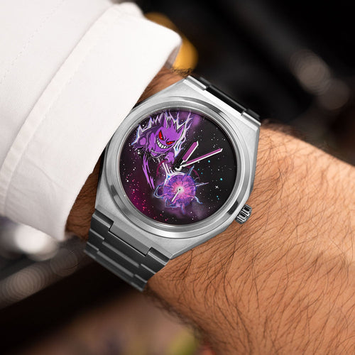 Defiant Shadow Concept — Custom hand-painted dial worn on the wrist, purple spirit and violet cloud scattered with stars on a 40.5mm Super Titanium case, a bespoke timepiece by IFL Watches.
