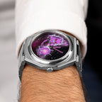 Defiant Shadow Concept — Profile of the faceted 40.5mm Super Titanium case and integrated bracelet, custom hand-painted nebula dial, a bespoke timepiece by IFL Watches.