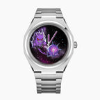 Defiant Shadow Concept — Hand-painted custom Citizen Zenshin with a ghostly icon lunging across a deep violet nebula, launching a glowing sphere of energy, a bespoke timepiece by IFL Watches.