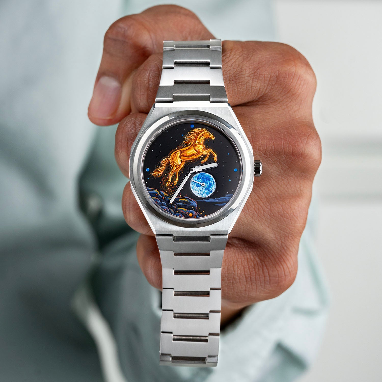 Citizen Zenshin Golden Stallion – Hand-painted custom Citizen Zenshin featuring a golden horse under a moonlit sky, a bespoke timepiece by IFL Watches