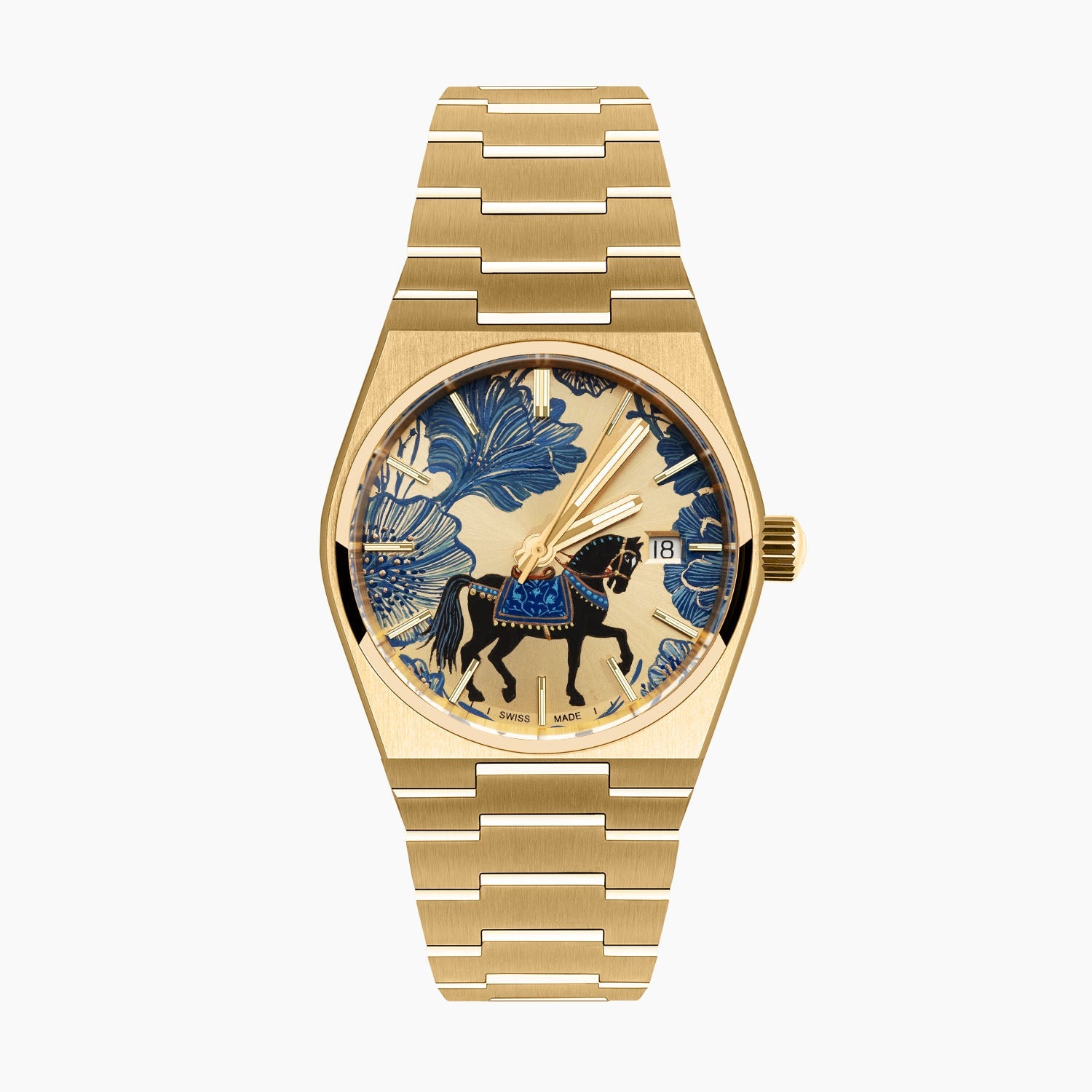 Equestrian Concept – Hand-painted bespoke timepiece featuring equestrian artwork on gold PVD-coated case
