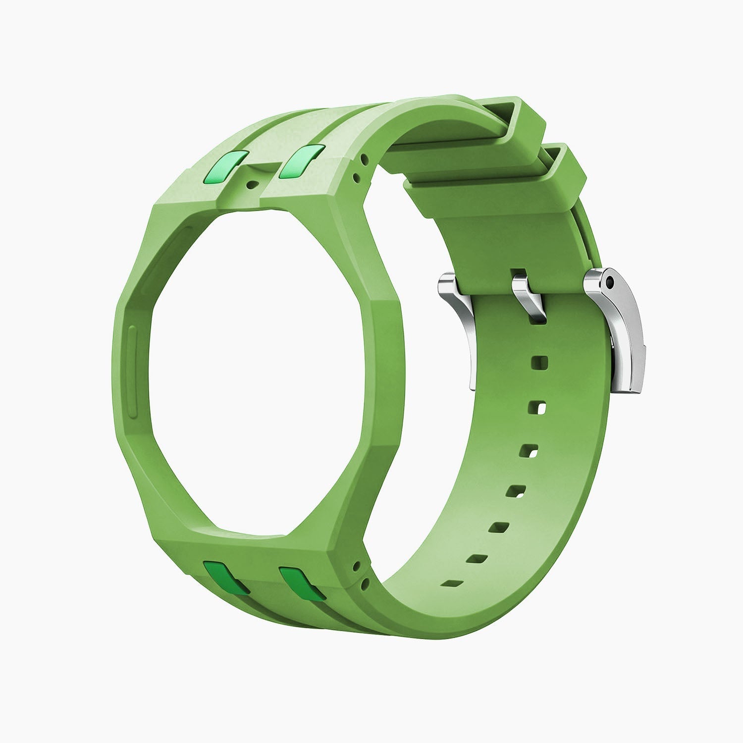 Green Eight Swatch × AP Royal Pop Rubber Case-Strap — case and strap shown separately above the Royal Pop, by IFL Watches