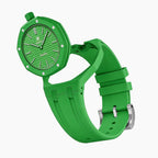 Green Eight Swatch × AP Royal Pop Rubber Case-Strap — the Royal Pop Green Eight seated in our rubber kit, three-quarter view, by IFL Watches