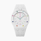 Huit Blanc Swatch × AP Royal Pop Ceramic Case-Strap — crisp white kit with the Royal Pop head seated in the case, by IFL Watches