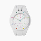 Huit Blanc Swatch × AP Royal Pop Rubber Case-Strap — crisp white kit with the Royal Pop head seated in the case, by IFL Watches