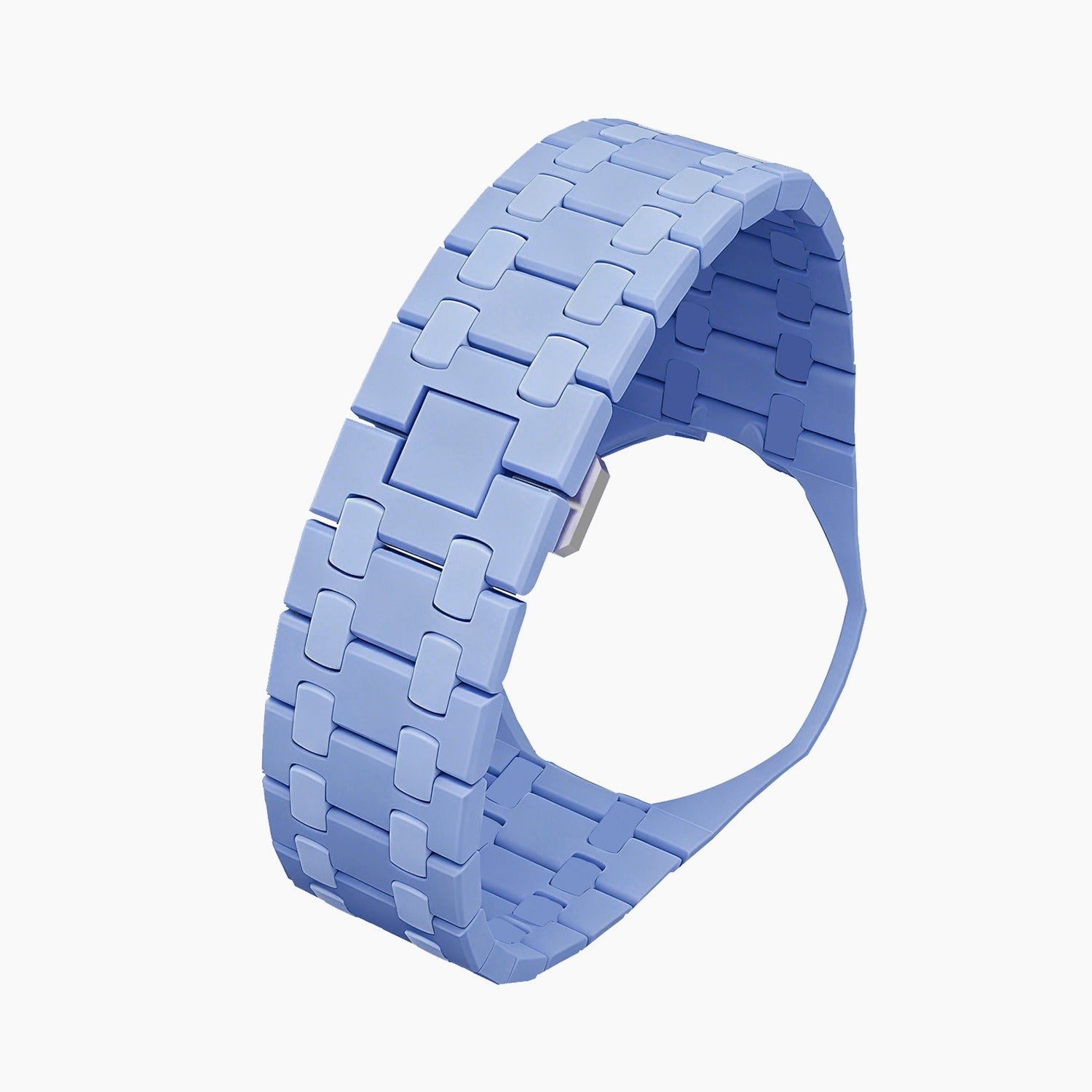 Lan Ba Swatch × AP Royal Pop Ceramic Case-Strap — bare blue with light-blue accents ceramic bracelet with empty case bracket, side view, by IFL Watches