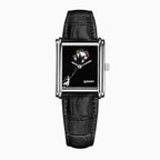 Laphont Bloc Bouquella — Hand-painted custom Laphont Bloc featuring a girl in white carried skyward by a bunch of bouquets on a glossy black dial, with black croc-embossed strap, a limited edition bespoke timepiece by IFL Watches