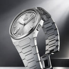 Lucky Harvey Chiming Watch 2.0 Silver — Side angle showing the integrated titanium bracelet and folding clasp, available at IFL Watches.