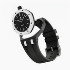 Ocho Negro Swatch × AP Royal Pop Rubber Case-Strap — case and strap shown separately above the Royal Pop, by IFL Watches