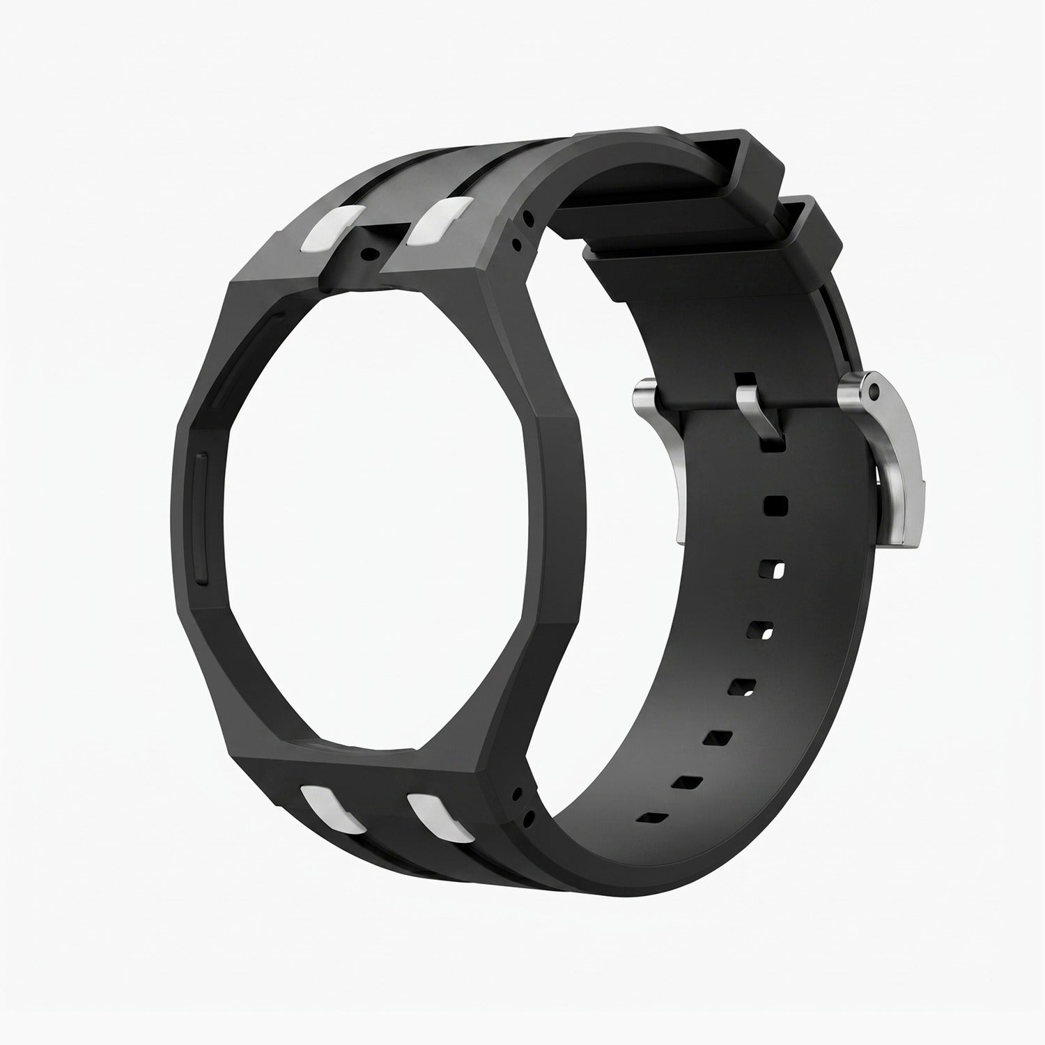 Ocho Negro Swatch × AP Royal Pop Rubber Case-Strap — bare stealth black rubber strap with empty case bracket, by IFL Watches