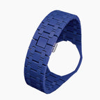 Orenji Hachi Swatch × AP Royal Pop Bioceramic Case-Strap — bare deep navy with orange accents bioceramic bracelet with empty case bracket, side view, by IFL Watches