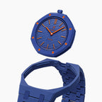 Orenji Hachi Swatch × AP Royal Pop Bioceramic Case-Strap — case and strap shown separately above the Royal Pop, by IFL Watches