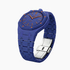 Orenji Hachi Swatch × AP Royal Pop Bioceramic Case-Strap — the Royal Pop Orenji Hachi seated in our bioceramic kit, three-quarter view, by IFL Watches