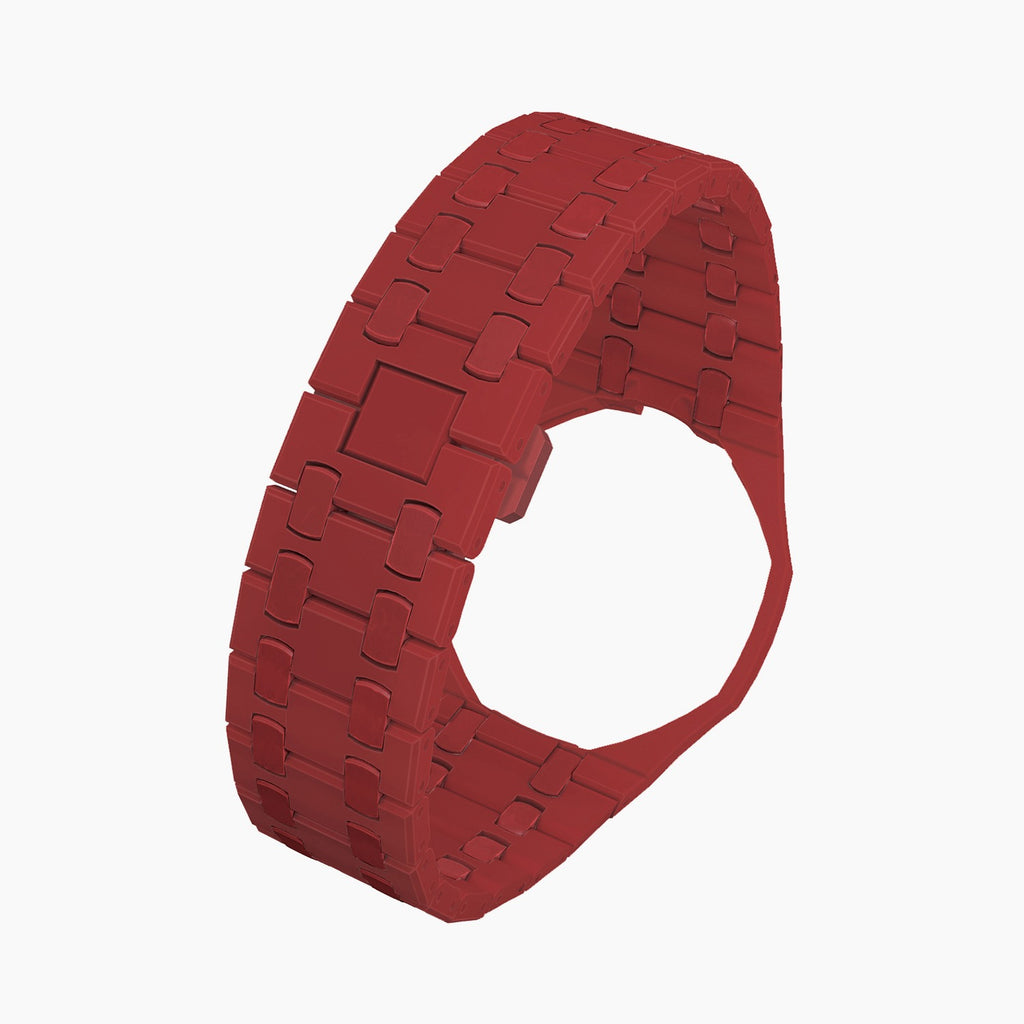 Otto Rosso Swatch × AP Royal Pop Ceramic Case-Strap — bare soft pink with a red bezel ceramic bracelet with empty case bracket, front view, by IFL Watches