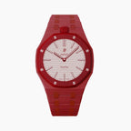 Otto Rosso Swatch × AP Royal Pop Ceramic Case-Strap — soft pink with a red bezel kit with the Royal Pop head seated in the case, by IFL Watches