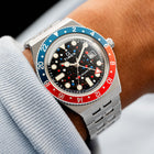 Timex Q GMT Crimson Sky – hand-painted custom Timex Q GMT with red and blue abstract artwork by IFL Watches