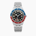 Timex Q GMT Crimson Sky – hand-painted custom Timex Q GMT with red and blue abstract artwork by IFL Watches