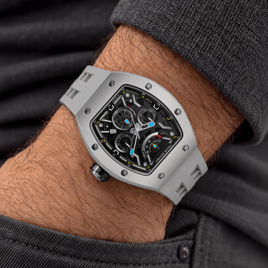 Tsar Bomba Atomic Ghost Grey — Worn on wrist with a hand in pocket, seen from a relaxed angle, available at IFL Watches.
