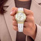 Tsar Bomba Lumina White Gold — Held in hand, showing the diamond-set bezel, available at IFL Watches.