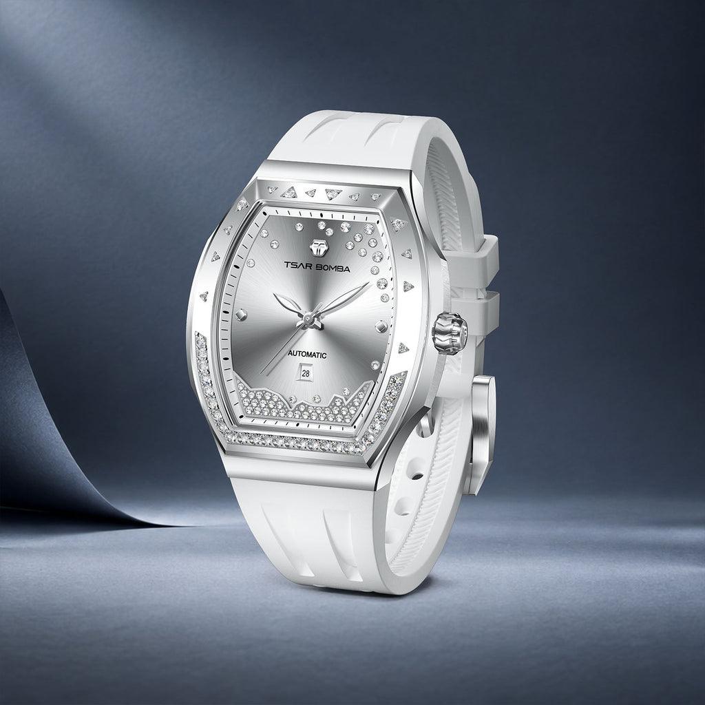 Tsar Bomba Lumina White Silver — Standing on a smooth surface, seen in three-quarter view, available at IFL Watches.