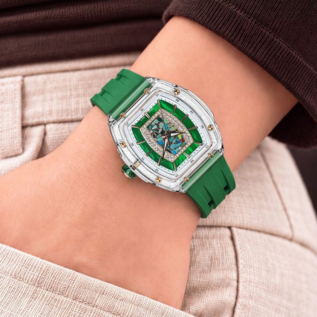 Tsar Bomba Nucleus Femme 02 Green — Worn on wrist with a hand in pocket, seen from a relaxed angle, available at IFL Watches.