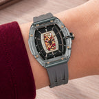 Tsar Bomba Nucleus Femme 02 Grey — Worn on wrist, showing the tonneau case and strap, available at IFL Watches.