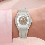 Tsar Bomba Nucleus Femme 03 Ghost Grey — Worn on wrist, showing the tonneau case and strap, available at IFL Watches.