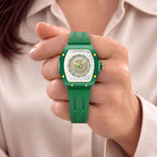 Tsar Bomba Nucleus Femme 03 Green — Held in hand, showing the radiating stone centre, available at IFL Watches.