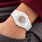 Tsar Bomba Nucleus Femme 03 White — Worn on wrist with a hand in pocket, seen from a relaxed angle, available at IFL Watches.