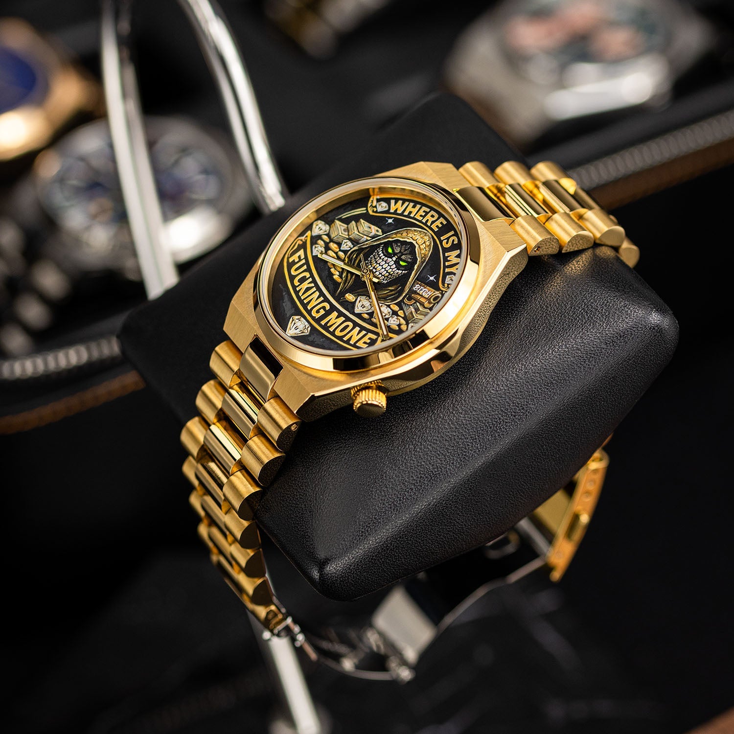 Where Is My Money – Hand-painted custom Citizen Tsuyosa Automatic featuring guardian and diamond artwork, a bespoke timepiece