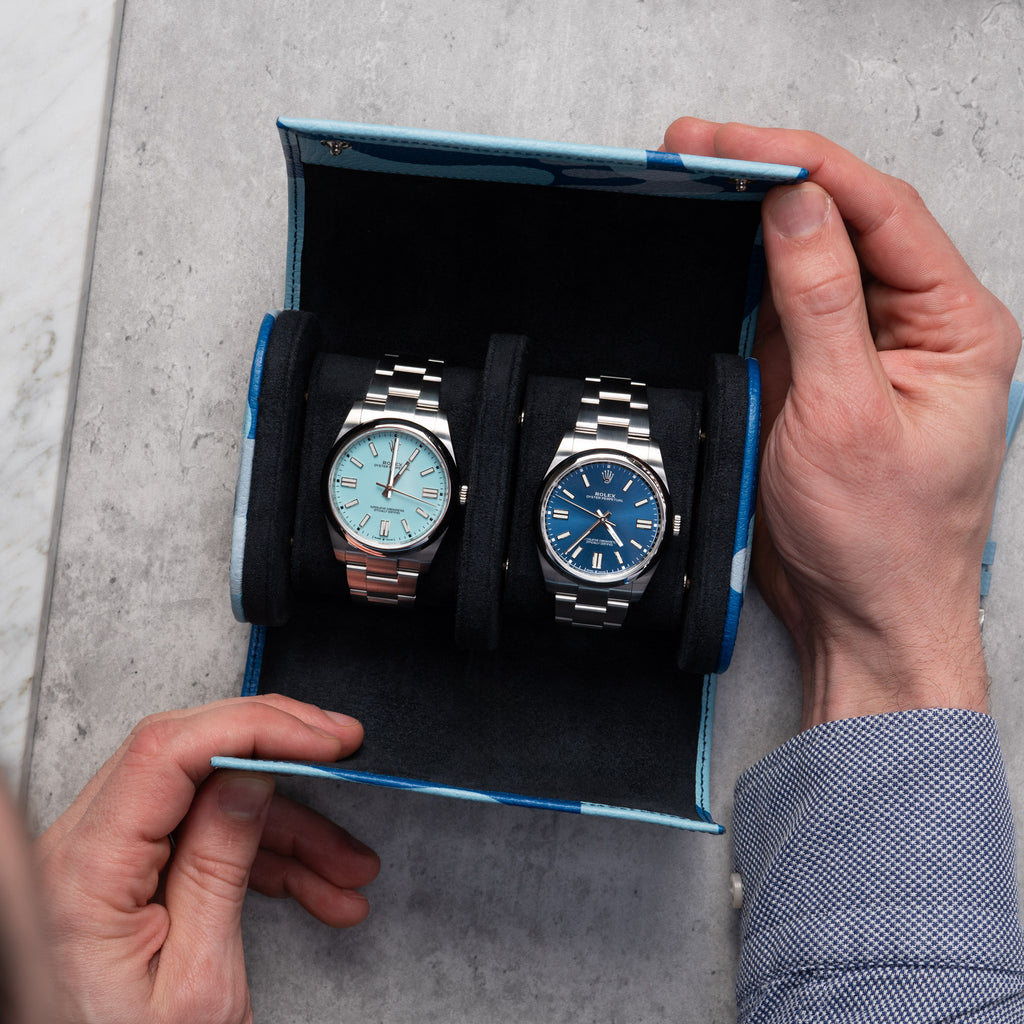 Azure Camo Leather Watch Roll – Two Watches