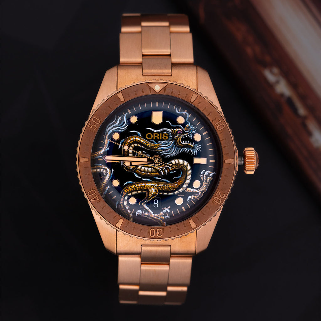 Customized Oris Divers 65 Shi Long with hand-painted dragon art by IFL Watches