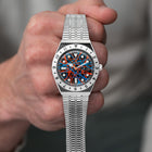 Timex Q Neon – Exclusive hand-painted timepiece with vibrant Blue and Orange Abstract Dial Artwork from Timex Q Diver Custom Collection