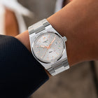 PRX Arctic Sky Concept – hand-painted custom Tissot PRX Silver Dial 35mm watch with abstract artwork, limited edition by IFL Watches.