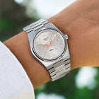 PRX Arctic Sky Concept – hand-painted custom Tissot PRX Silver Dial 35mm watch with abstract artwork, limited edition by IFL Watches.